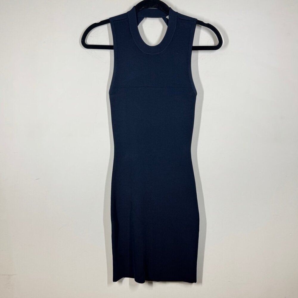 T Alexander Wang Navy Ribbed Sleeveless Bodycon Mini Dress Size S Cutout Back - Picture 2 of 15